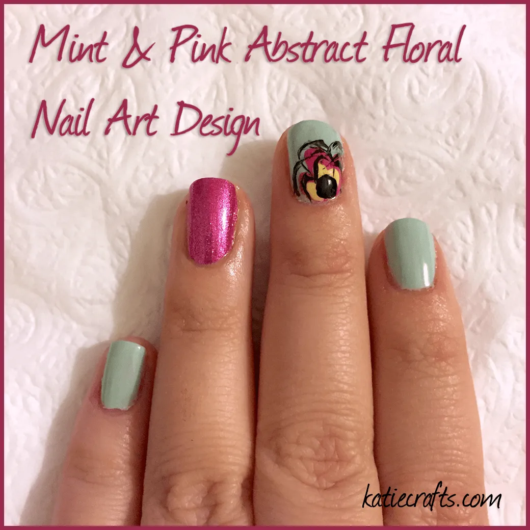 Mint & Pink Abstract Floral Nail Art Design by