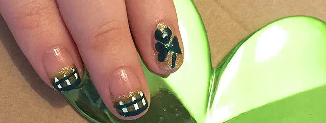 St. Patrick's Day Nail Art: Plaid & Shamrocks Design by