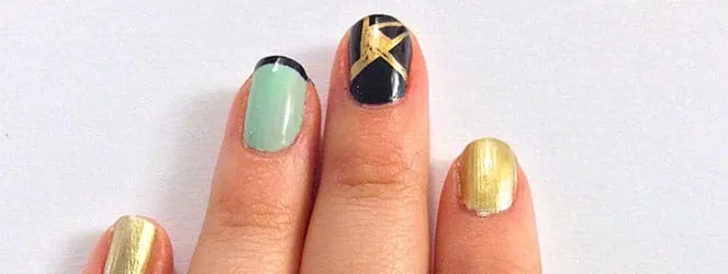Nail Art Design: Navy, Mint & Gold by Katie Crafts; http://www.katiecrafts.comnavy-mint-gold-nails-slice