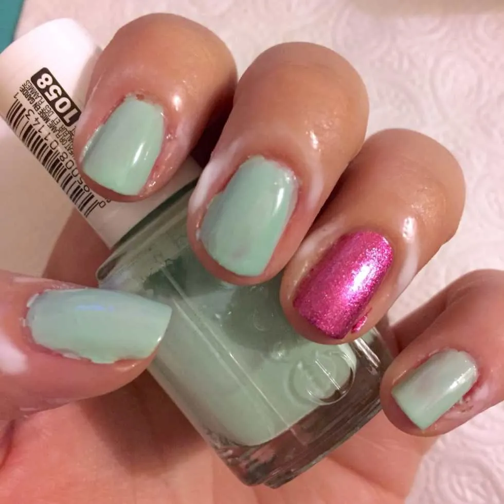 Mint & Pink Abstract Floral Nail Art Design by