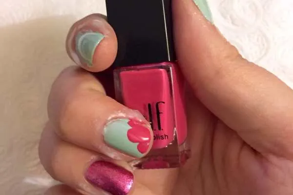 Mint & Pink Abstract Floral Nail Art Design by