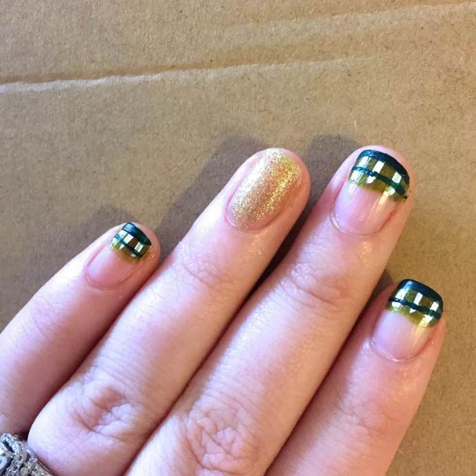 St. Patrick's Day Nail Art: Plaid & Shamrocks Design by