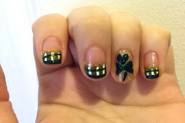 St. Patrick's Day Nail Art: Plaid & Shamrocks Design by