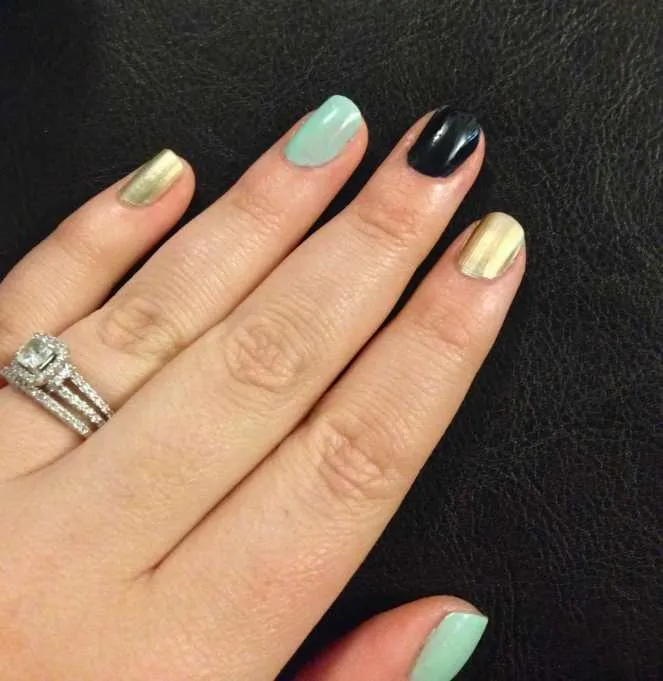 Nail Art Design: Navy, Mint & Gold bynavy-mint-gold-nails-slice