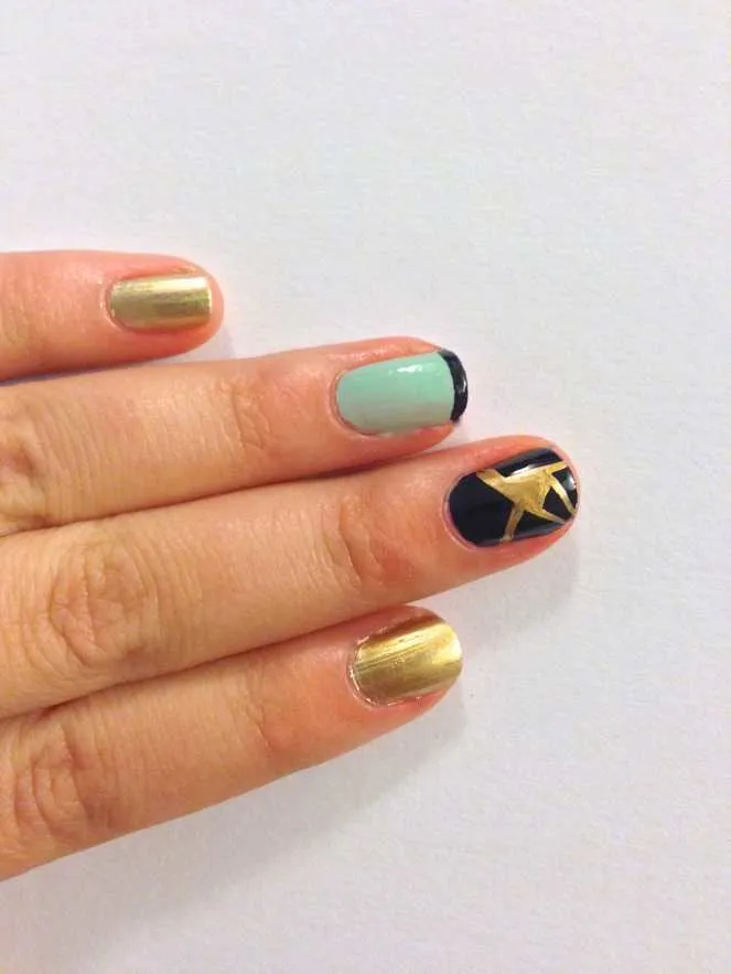 Nail Art Design: Navy, Mint & Gold bynavy-mint-gold-nails-slice