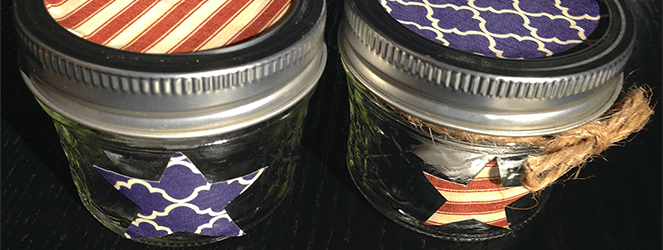 4th of July Mason Jar Candles DIY on Katie Crafts; https://www.katiecrafts.com