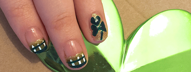 St. Patrick's Day Nail Art: Plaid & Shamrocks Design by Katie Crafts; https://www.katiecrafts.com