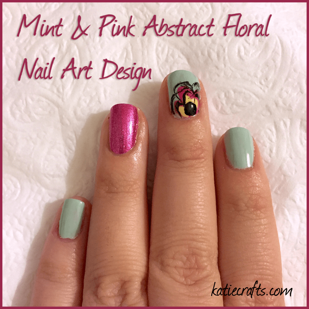 Mint & Pink Abstract Floral Nail Art Design by Katie Crafts; https://www.katiecrafts.com