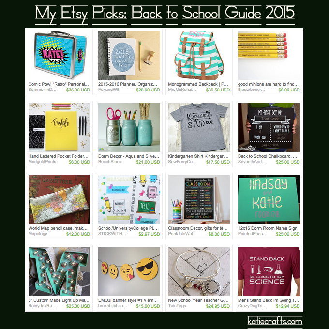 My Etsy Picks: Back to School Guide 2015 on Katie Crafts; https://www.katiecrafts.com