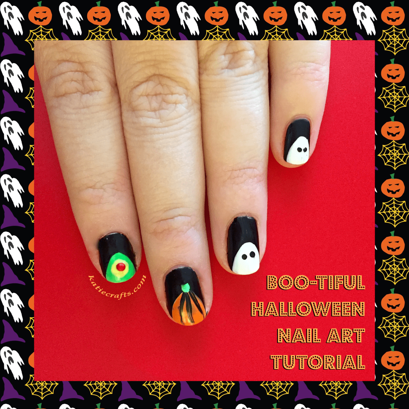 Boo-tiful Halloween Nail Art Tutorial by Katie Crafts; https://www.katiecrafts.com