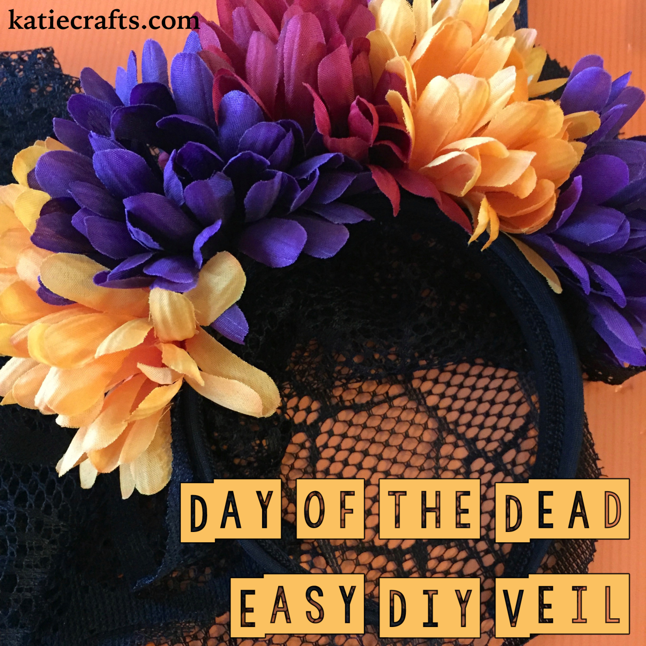 Day of the Dead Easy DIY Veil Tutorial on Katie Crafts; https://www.katiecrafts.com