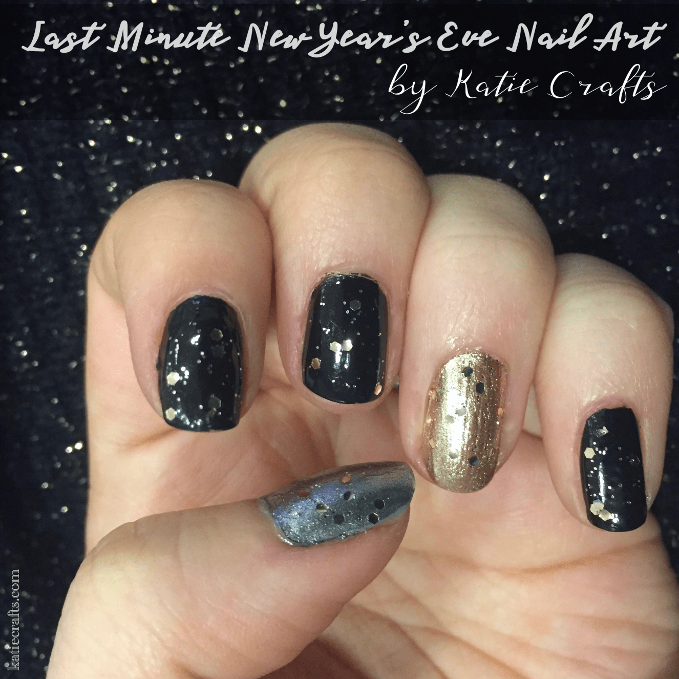 Last Minute New Year's Eve Nail Art Tutorial on Katie Crafts; https://www.katiecrafts.com