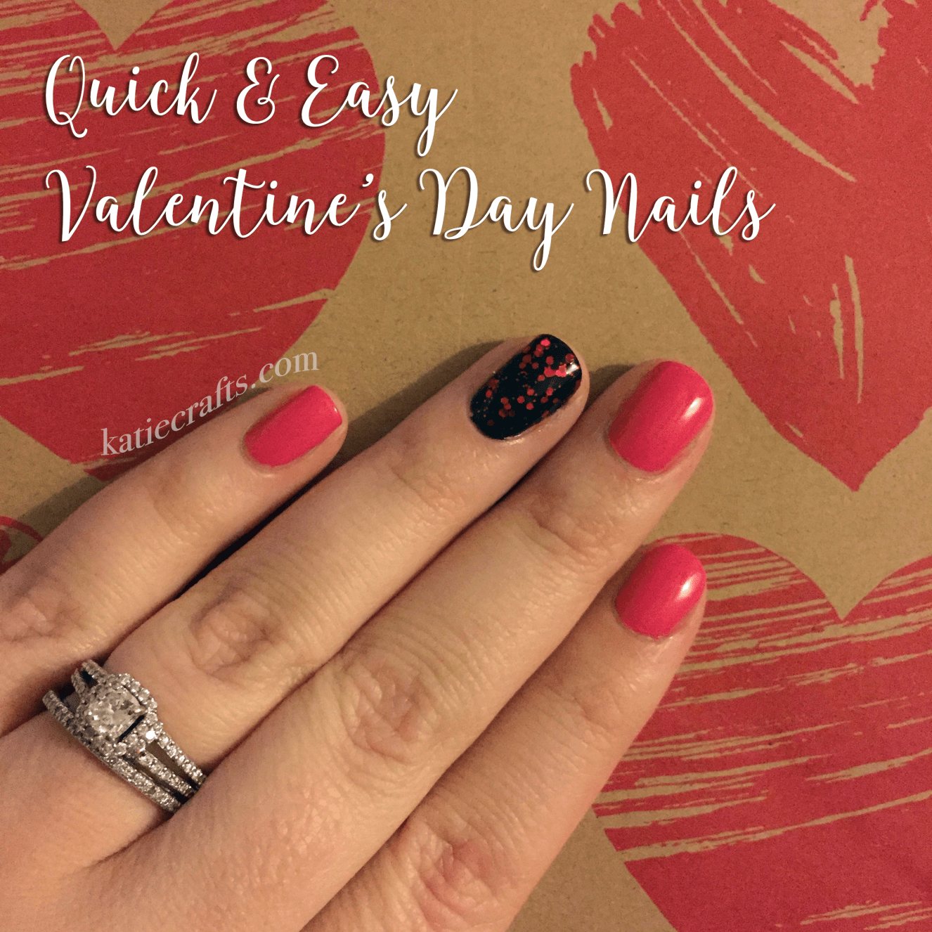 Quick & Easy Valentine's Day Nails on Katie Crafts; https://www.katiecrafts.com