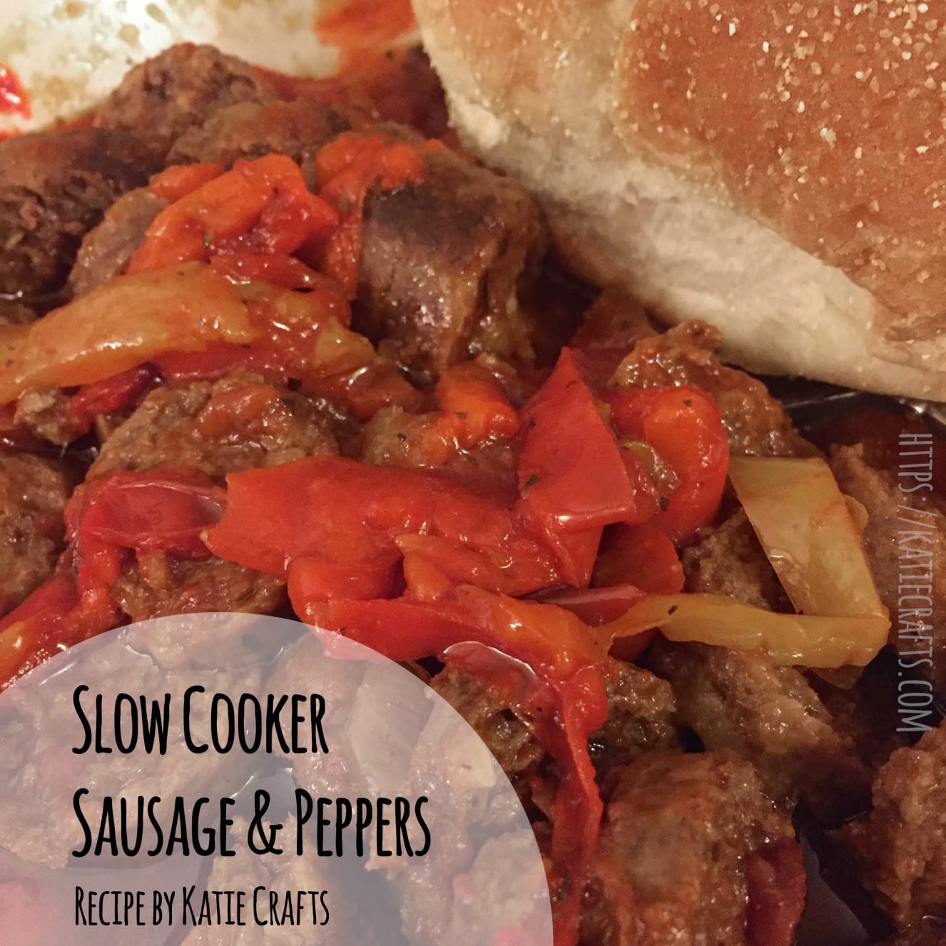 Slow Cooker Sausage and Peppers Recipe by Katie Crafts; https://www.katiecrafts.com