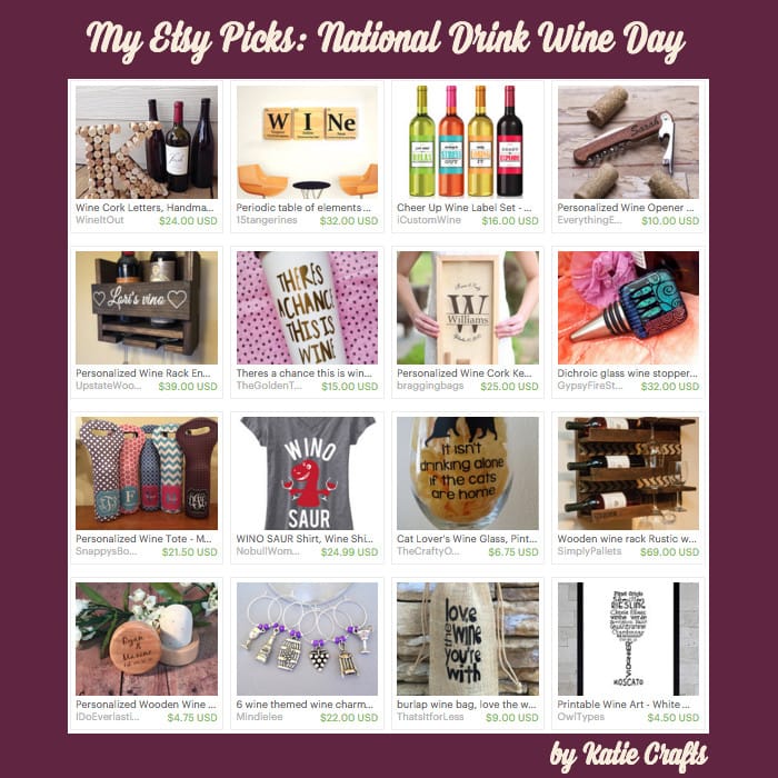 My Etsy Picks: National Drink Wine Day Gift Guide on Katie Crafts; https://www.katiecrafts.com
