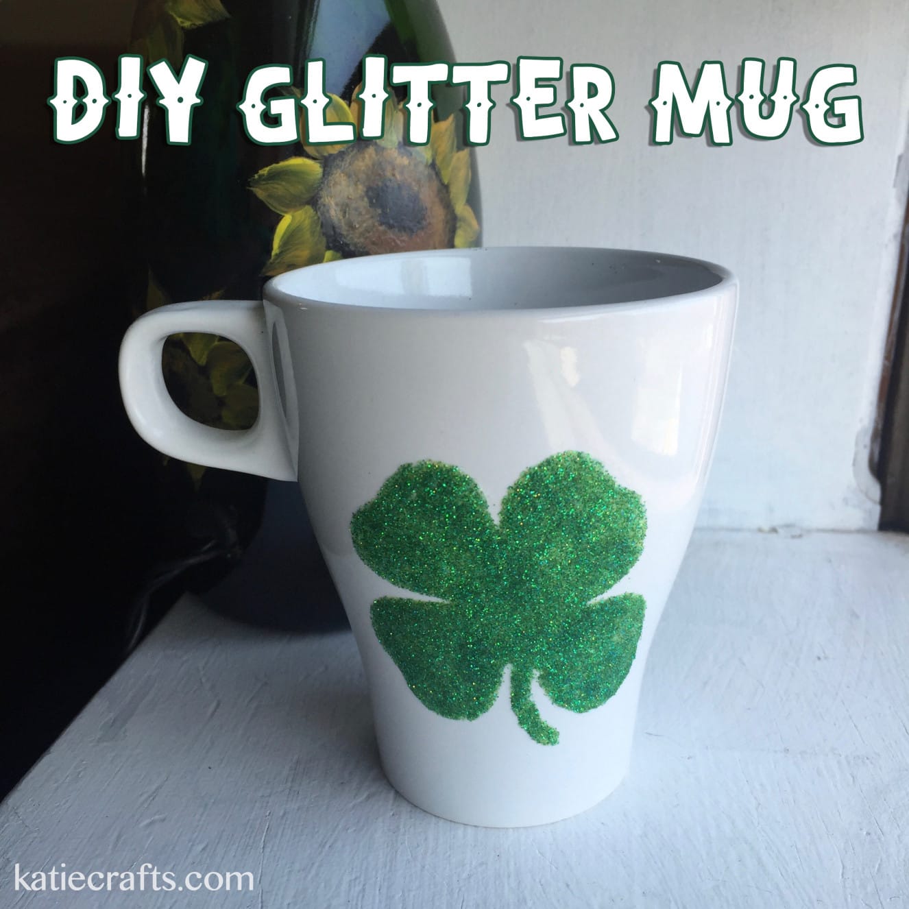DIY Glitter Mug Tutorial on Katie Crafts; https://www.katiecrafts.com