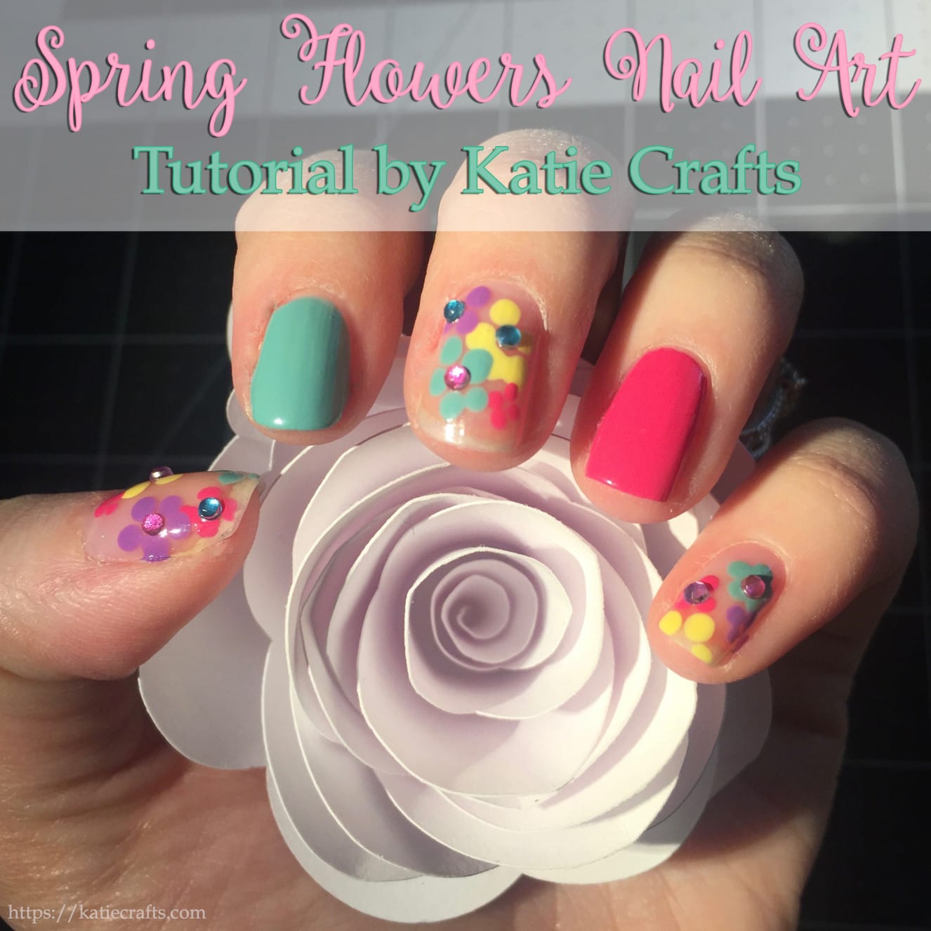 Spring Flowers Nail Art Tutorial by Katie Crafts; https://www.katiecrafts.com