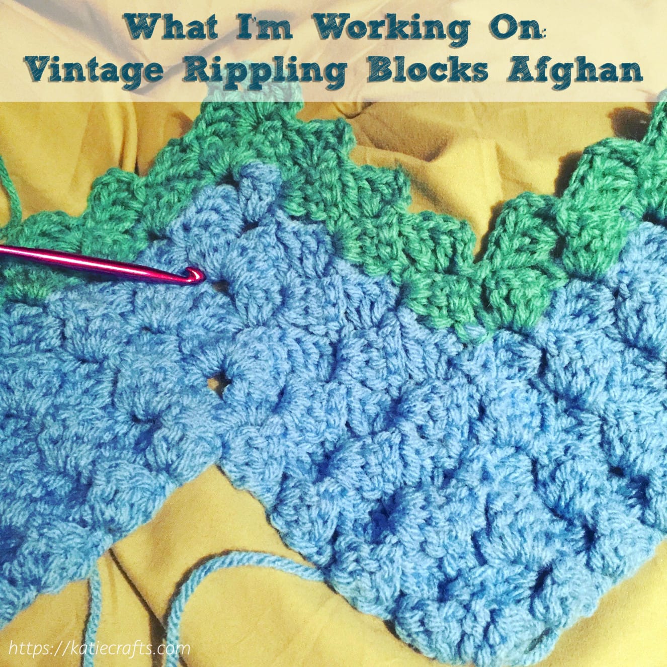 Vintage Rippling Blocks Afghan on Katie Crafts; https://www.katiecrafts.com